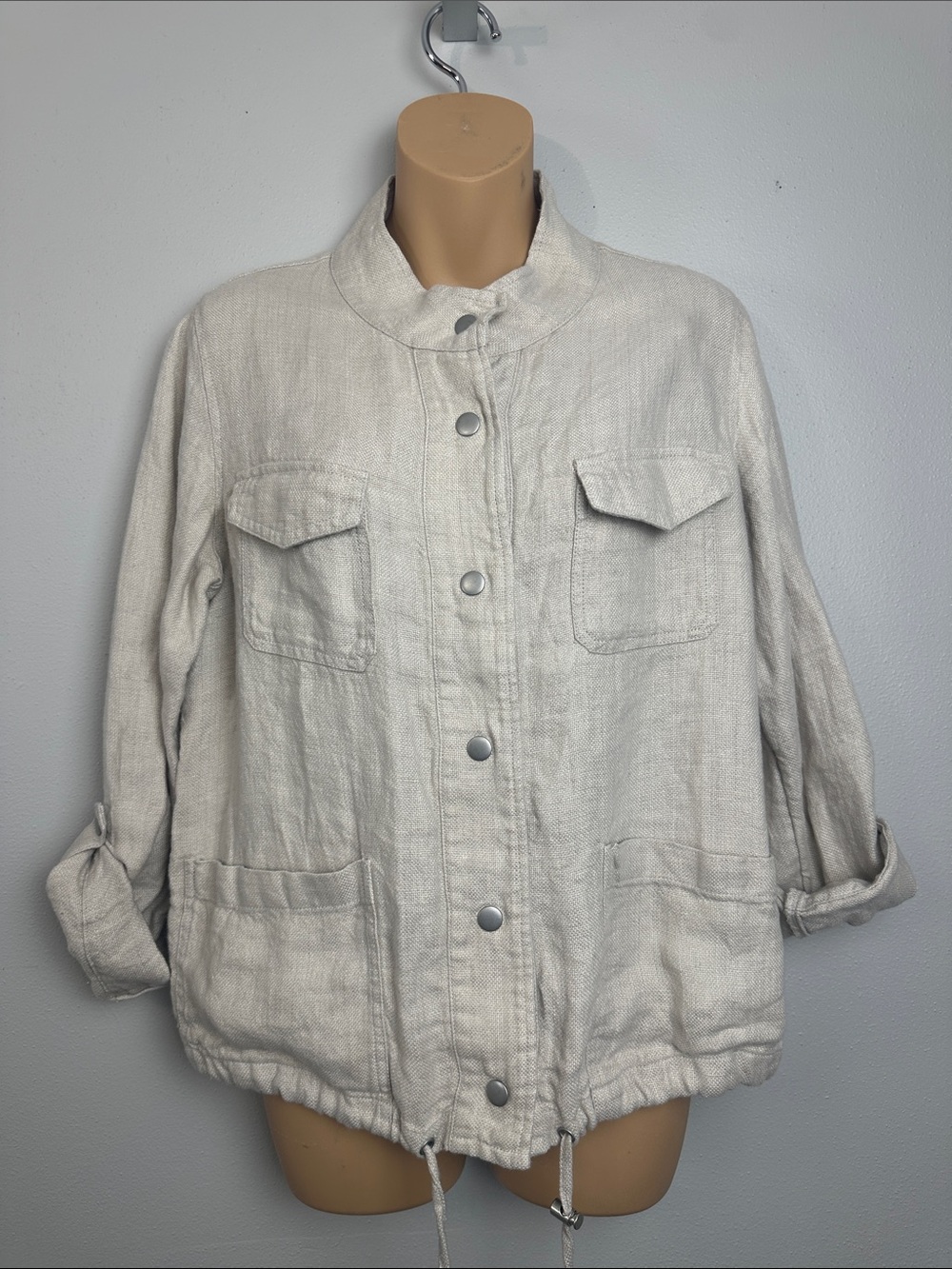 C&C California Women’s Neutral Linen Button Front Utility Jacket